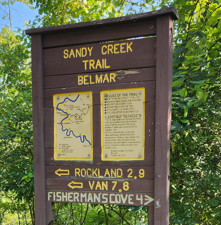 Sign at the trail head for Sandy Creek Trail